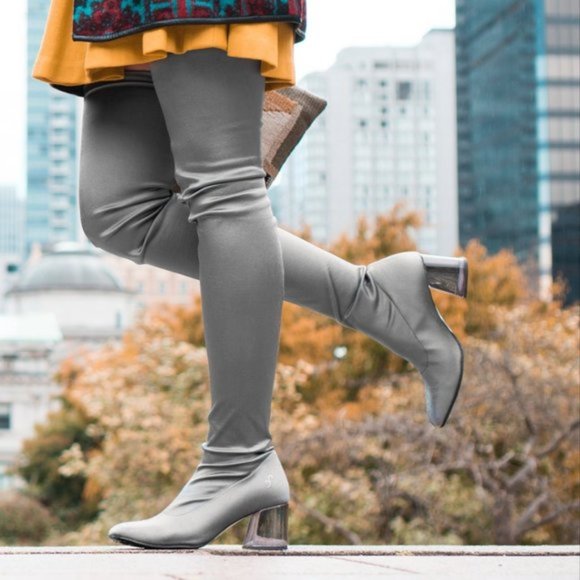 JOHN FLUEVOG • Silver Thigh High PETULA Boots • Vegan • Size 8 • NWT - Picture 3 of 14